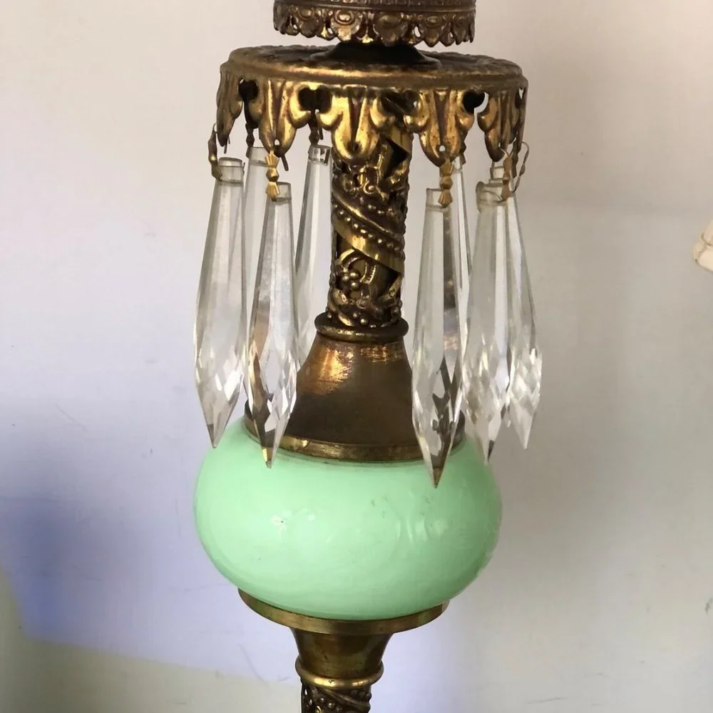 Rare Jadeite Lamp Uranium glass lamp Peacock Jefferson Glass Company Lamp Jade